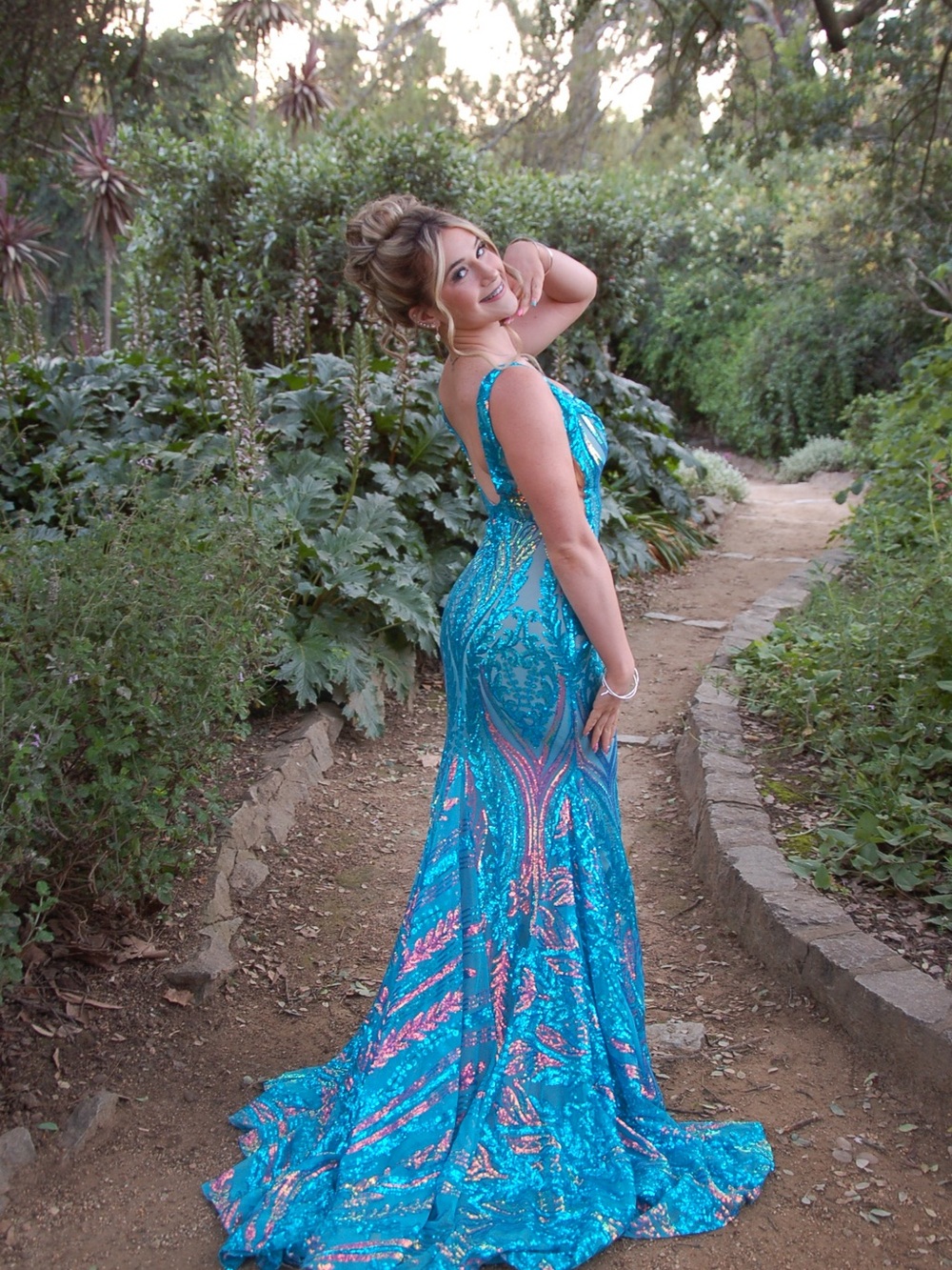 Jovani Turquoise Sequin Mermaid Gown
